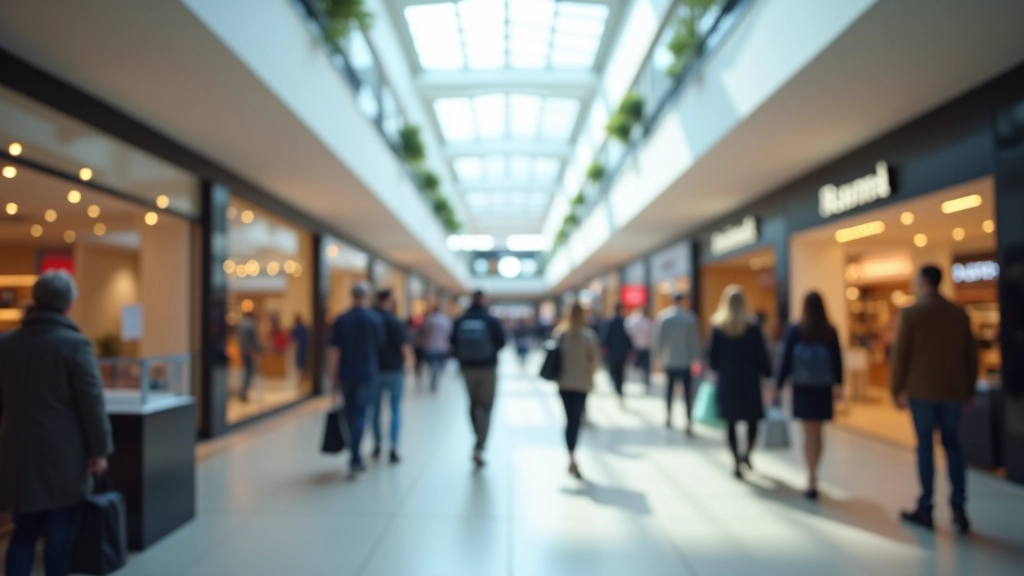 Centre commercial français avec clients faisant leurs courses, représentant le comportement de consommation