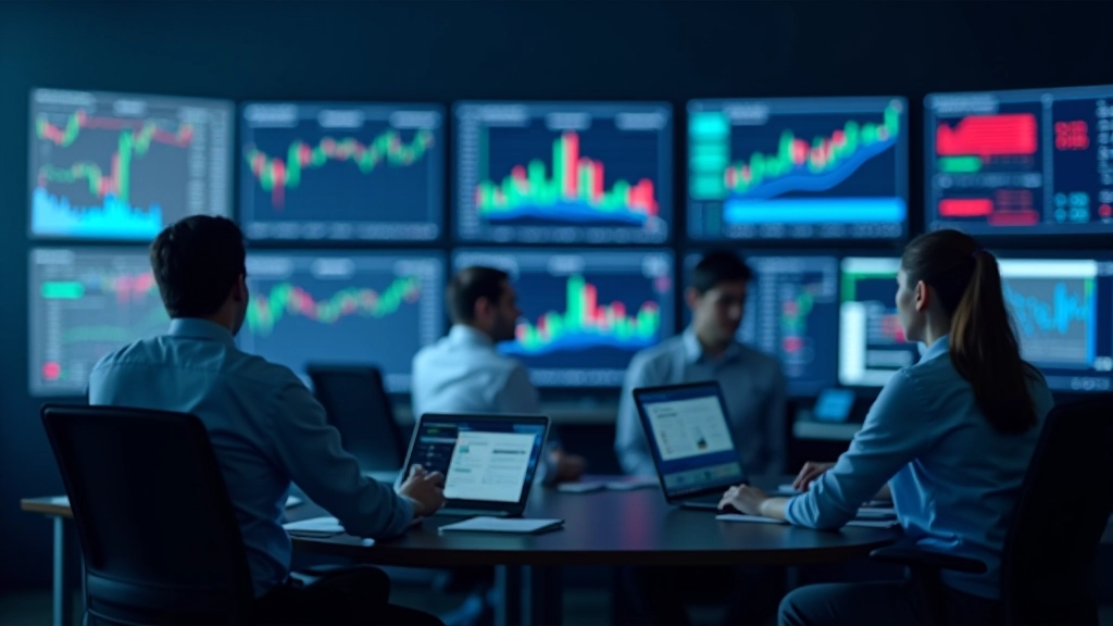 Vue d'une salle de marché avec traders suivant les indicateurs économiques en direct